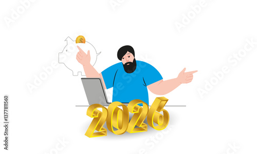 A person works on a laptop, develops programs and applications,
sets up IT systems, and conducts online training. The concept of developing your business in 2026, vector drawing