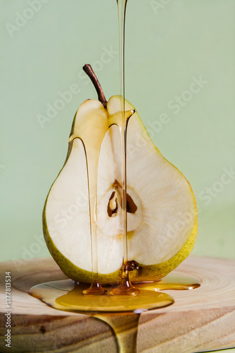 honey dripping over pear
