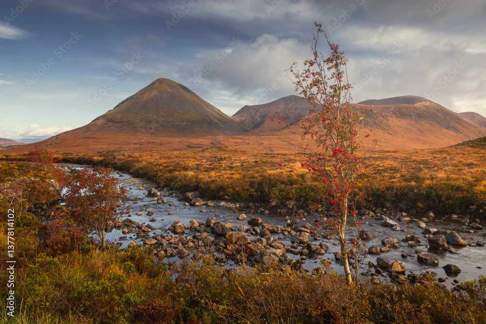 The Isle of Skye’s autumn landscapes blend golden moors, misty peaks, and rugged coastlines. A land of dramatic beauty, where nature’s wild spirit thrives.