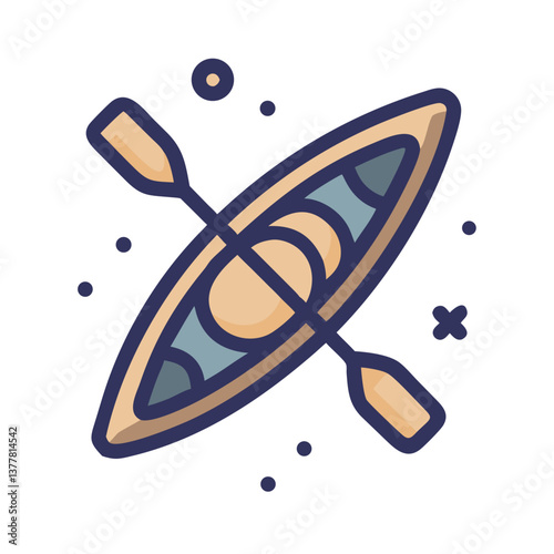 Canoe boat with paddles cartoon flat icon