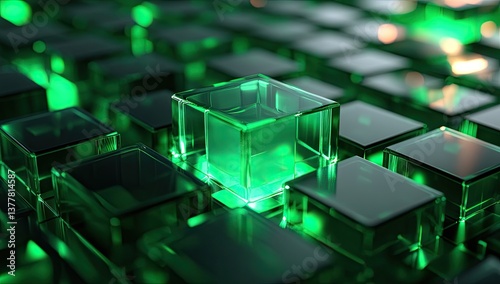 Abstract digital cubes, glowing green