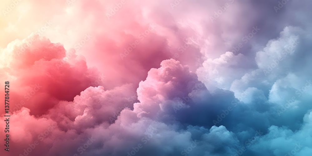 Fototapeta premium A dreamy cloudscape with vibrant colors transitioning from warm reds to cool blues and soft pastel shades