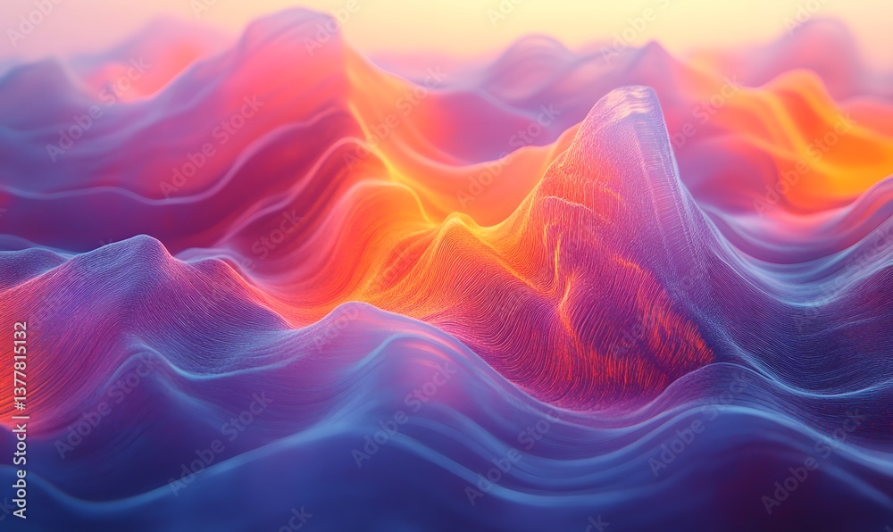 Obraz premium Abstract landscape with colorful hills and mountains in shades of orange pink blue and purple hues