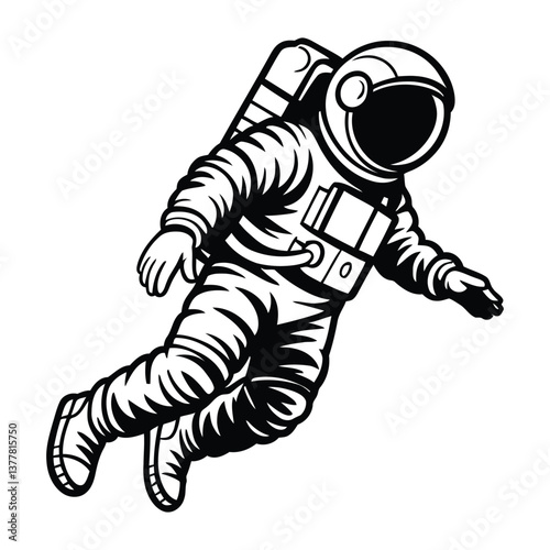 Astronaut Floating Sketch Silhouette, Vector, Icon, Logo, White Background.