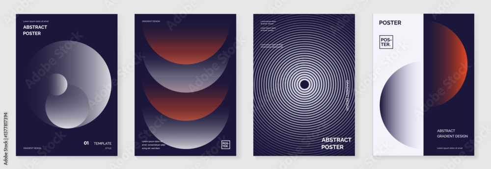 Naklejka premium Modern gradient poster background vector set. Minimalist cover template with vibrant perspective geometric prism shapes in motion. Ideal design for social media, cover, banner, flyer.