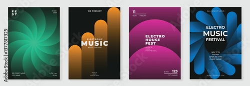 Modern gradient poster background vector set. Minimalist cover template with vibrant perspective geometric prism shapes in motion. Ideal design for social media, cover, banner, flyer.