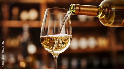 Wallpaper Mural Pouring Refreshing White Wine Into Glass with Bar Bokeh Background Torontodigital.ca