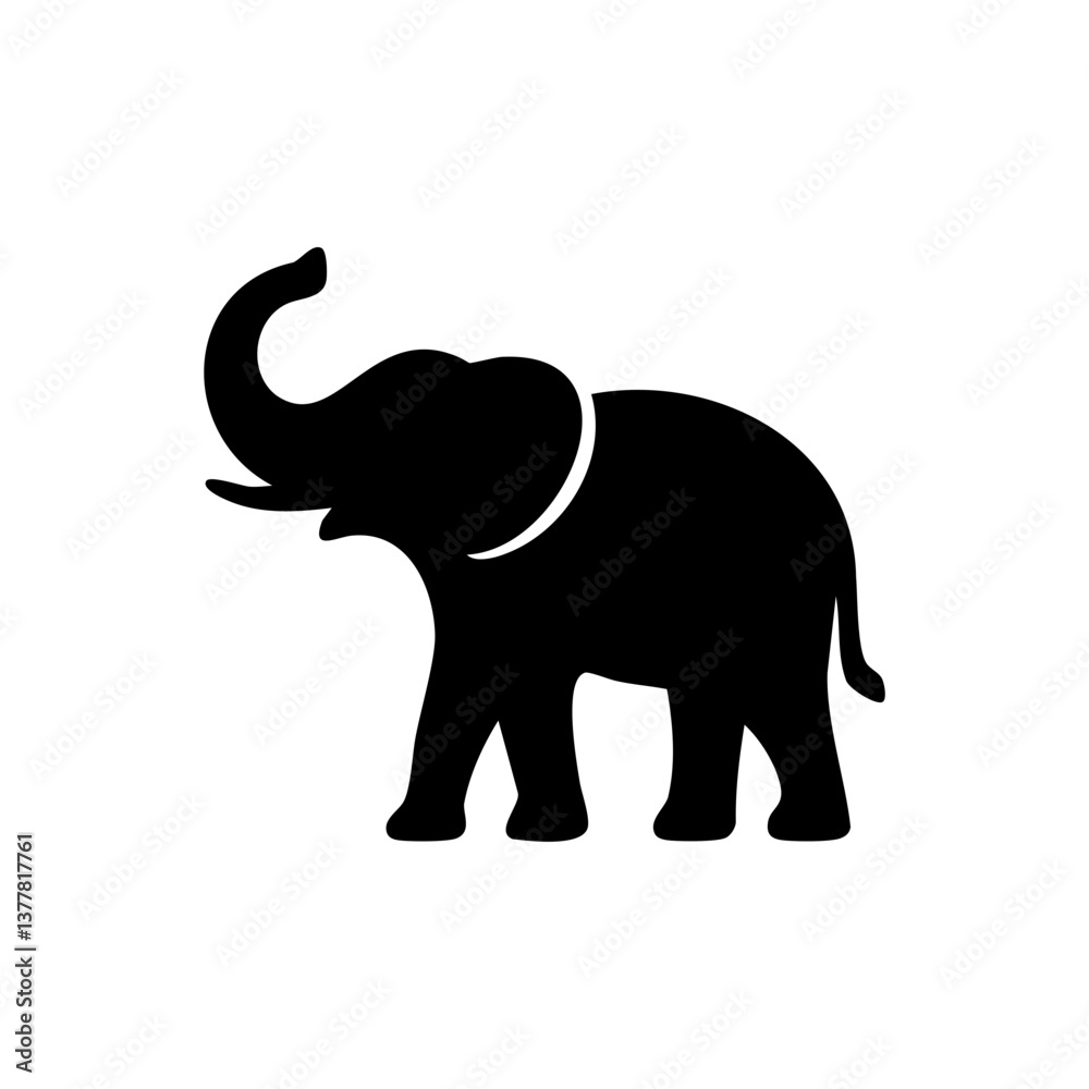 Elephant silhouette with raised trunk Elephant silhouette with raised trunk