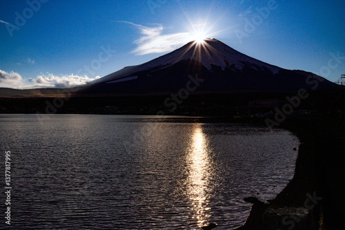 ダイアモンド富士、山中湖簗尻湖畔２０２２年1月
