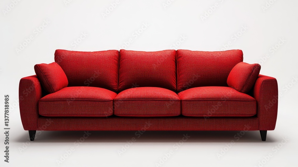 Sleek modern red sofa with three cushions on black legs Sleek modern red sofa with three cushions on black legs