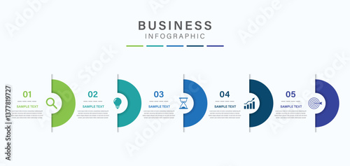 Vector infographic label design with circle infographic template design and 5 options or steps. Can be used for process diagram, presentations, workflow layout, banner, flow chart, info graph.