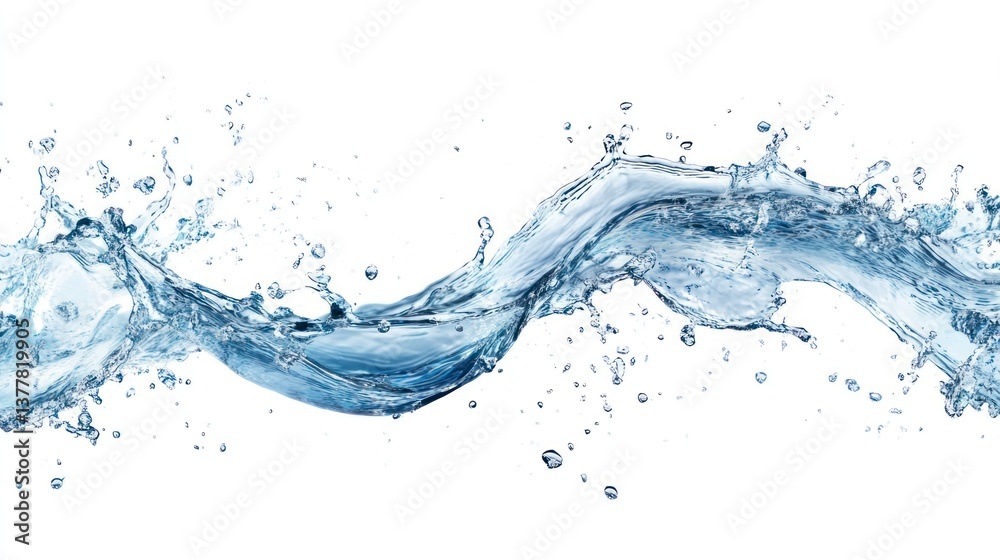 Splashing Water Wave with Drops on White Background in Motion Splashing Water Wave with Drops on White Background in Motion