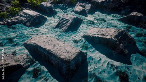 Mysterious Ancient Stones Embedded in a Sandy Seabed Landscape