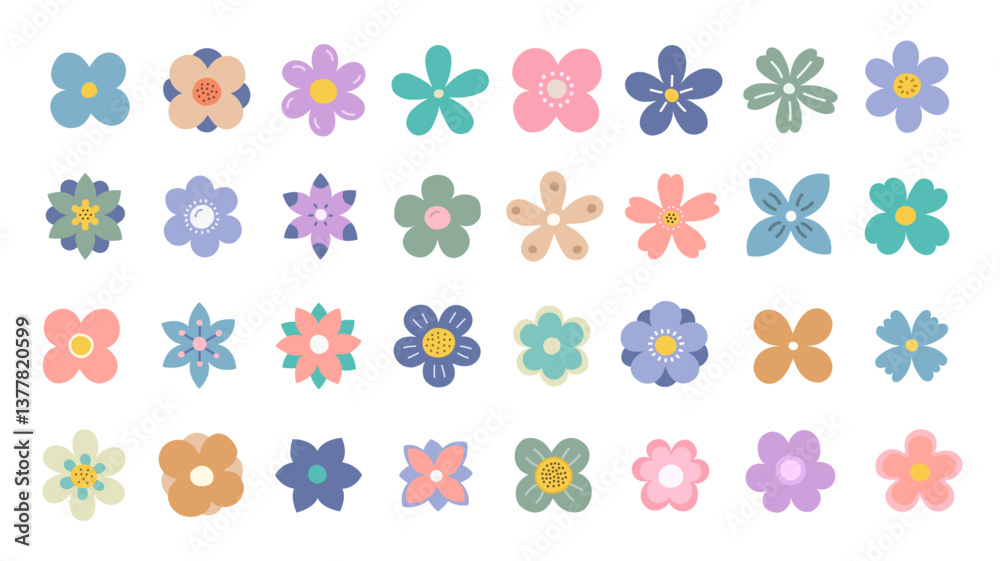 Set of abstract hand drawn colored doodle flowers, vector eps10 illustration Set of abstract hand drawn colored doodle flowers, vector eps10 illustration