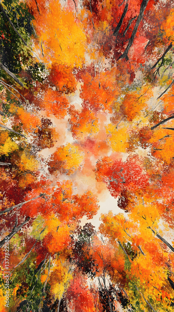 A stunning view of a vibrant autumn forest, showcasing a canopy of colorful leaves in shades of red, orange, and yellow. A stunning view of a vibrant autumn forest, showcasing a canopy of colorful leaves in shades of red, orange, and yellow.