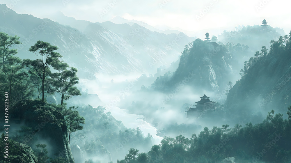 Fototapeta premium Misty Mountain Temples