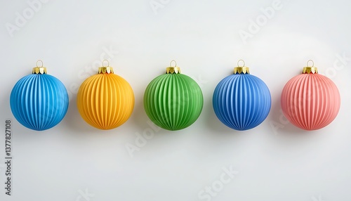 Colorful Christmas baubles with flatlay.