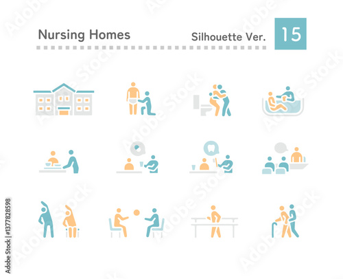 Elderly care facility icon multiple set