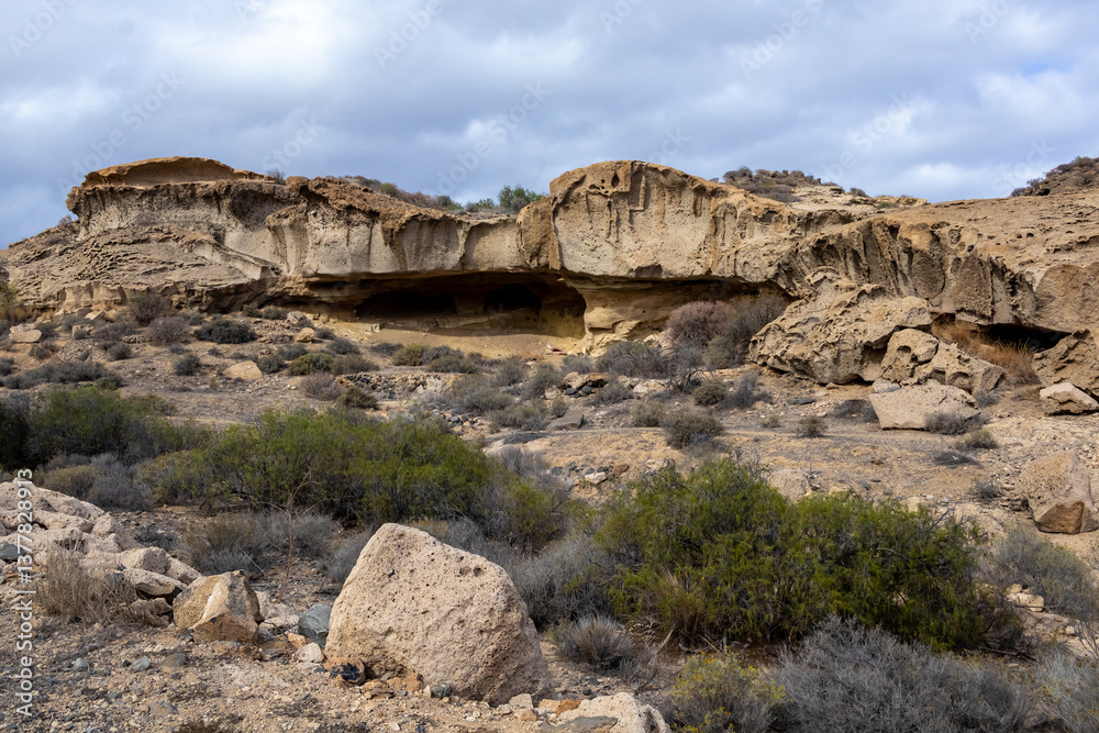 Martian landscape in cloudy day in Tenerife, Santa Cruz de Tenerife, Spain