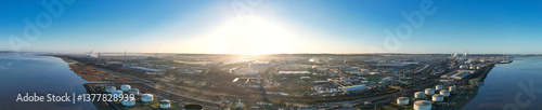 Fotografie Aerial Panoramic View of Industrial Estate and Sea Port and Docks at Avonmouth Bristol City of England United Kingdom During Clear Cold Day of February 28th, 2025