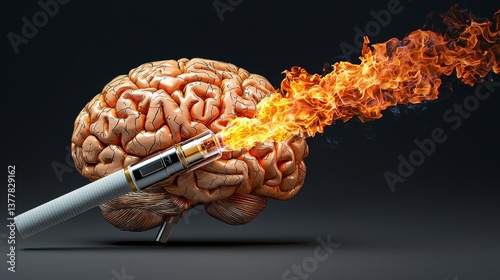 Vaping controversy brain impact digital art surreal environment close-up view health concept