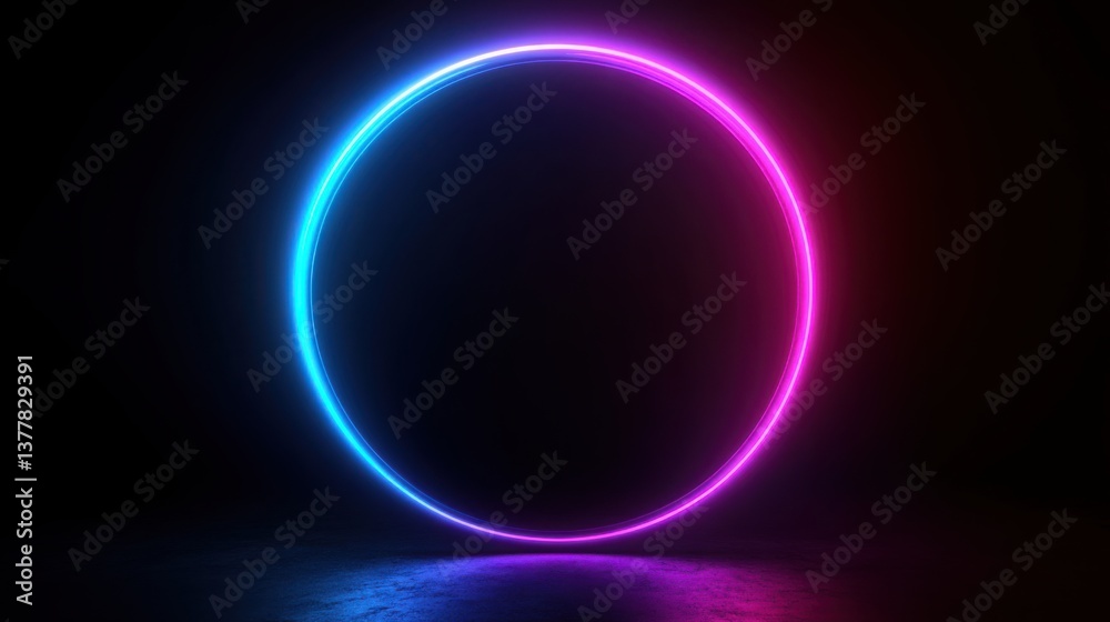 Glowing neon ring, abstract circular light on black background Glowing neon ring, abstract circular light on black background