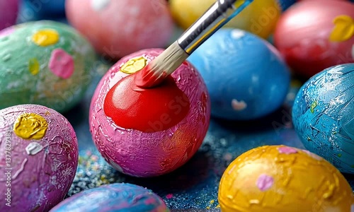 Painting easter eggs. Colorful, artistic & cheerful springtime decoration photo