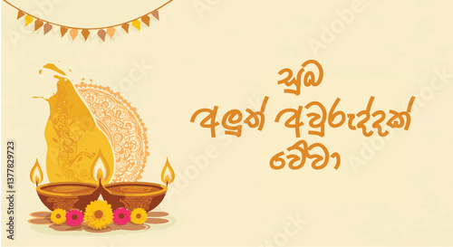 Sinhala Tamil New Year Vector Art Avurudu Puthandu Sri Lanka Celebration Traditional Graphics