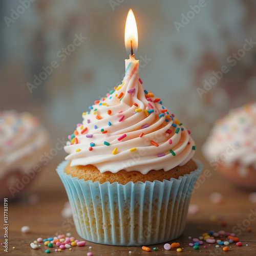 Birthday Cupcake With One Candle