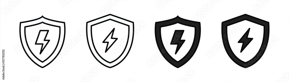 shield icon set. shield lightning thin line and filed icon. vector illustration shield icon set. shield lightning thin line and filed icon. vector illustration