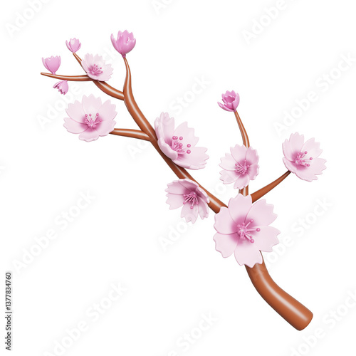 Canvas Print 3d sakura branch, cherry blossom with pink flowers, spring season in japan