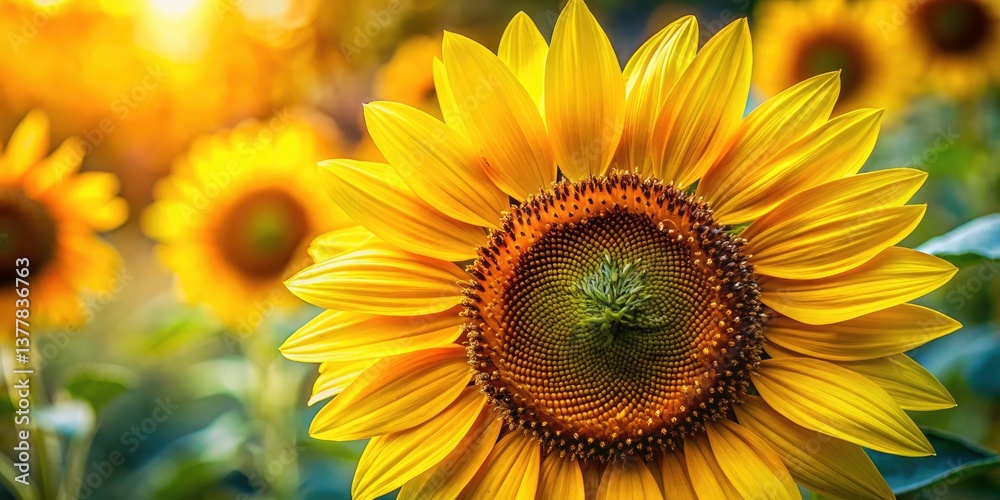Tilt-Shift Sunflower Macro Photography: Close-Up Yellow Petals & Pollen Tilt-Shift Sunflower Macro Photography: Close-Up Yellow Petals & Pollen