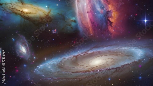 A Breathtaking View of Outer Space Showcasing Distant Galaxies, Stars, and Nebulae Glowing in Vibrant Colors, Capturing the Infinite Beauty and Mysteries of the Universe​	
