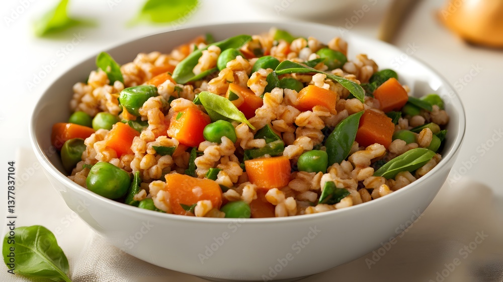 Close-up of a bowl of nutritious grains and vegetables with a focus on balanced eating Close-up of a bowl of nutritious grains and vegetables with a focus on balanced eating