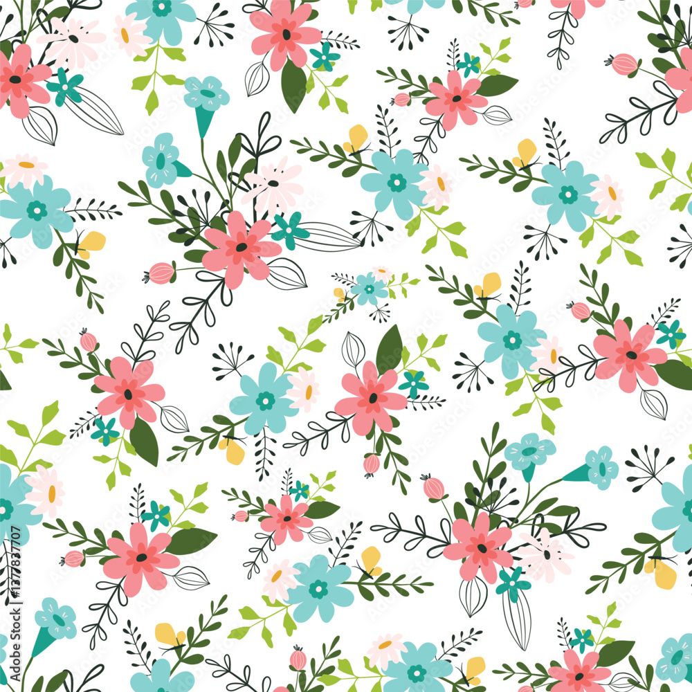Fototapeta premium abstract scandi floral kids vector pattern