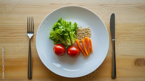 Balanced portion of whole grains and fresh vegetables arranged on a plate for mindful consumption