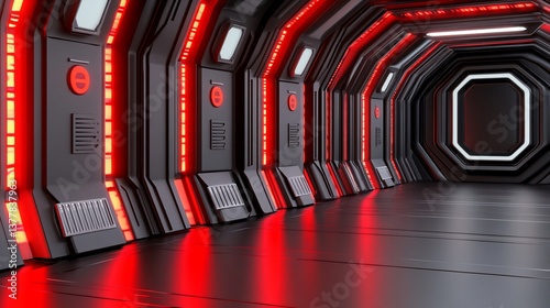 Futuristic corridor with red lights