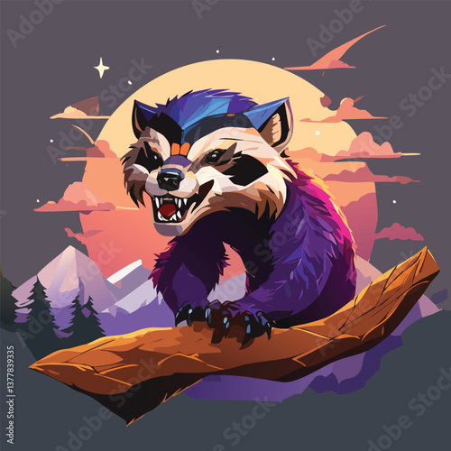 Wolverine in a Breathtaking Natural Landscape, vector illustration