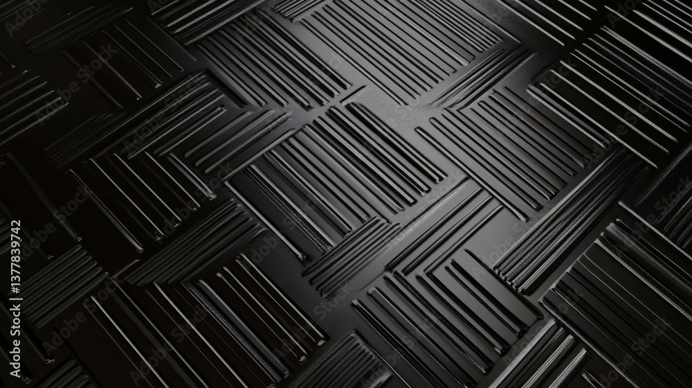 Dark metal is showcased in an abstract texture that includes a diamond plate pattern and reflective light Dark metal is showcased in an abstract texture that includes a diamond plate pattern and reflective light