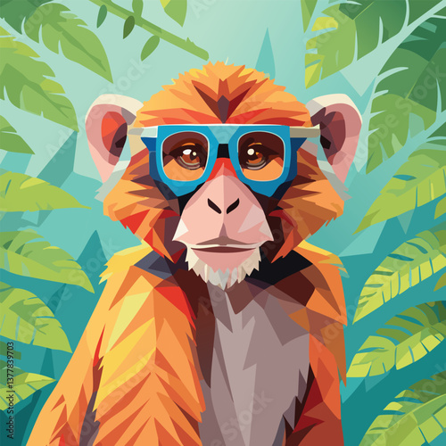 Macaque in a Breathtaking Natural Landscape, vector illustration