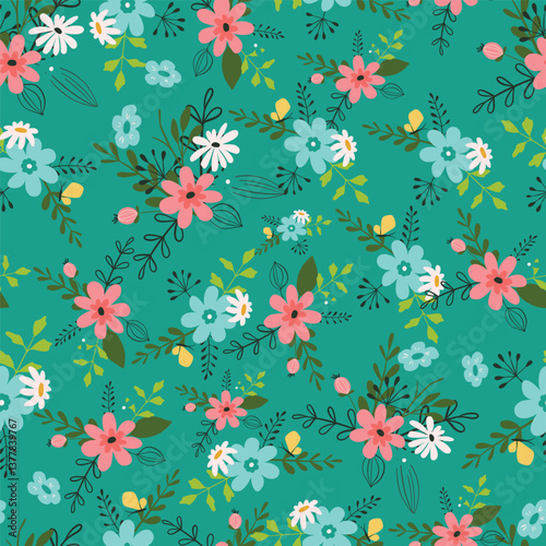 abstract scandi floral kids vector pattern