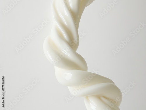 A close-up shot of a creamy white liquid twisting and turning. This dynamic capture is both elegant and intriguing, with a focus on the unique texture.