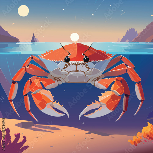 Alaskan King Crab in a Breathtaking Natural Landscape, vector illustration