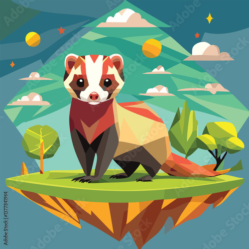 Ferret in a Breathtaking Natural Landscape, vector illustration