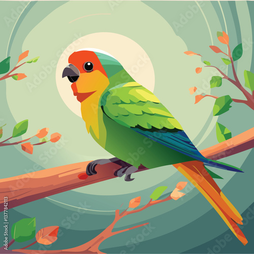 Lovebird in a Breathtaking Natural Landscape, vector illustration