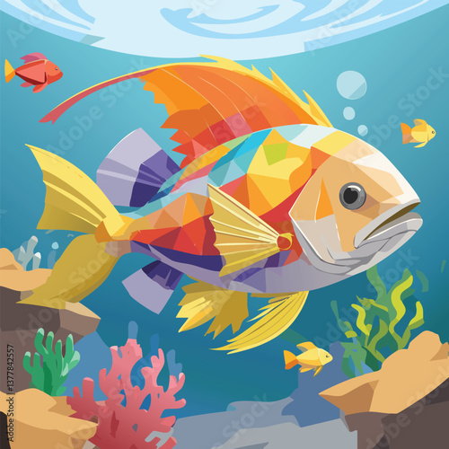 Platy Fish in a Breathtaking Natural Landscape, vector illustration