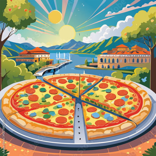 Pizza Napoletana with Rich Flavors and a Tempting Aroma, vector illustration