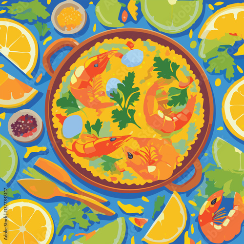 Paella with Rich Flavors and a Tempting Aroma, vector illustration