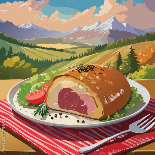 Beef Wellington with Rich Flavors and a Tempting Aroma, vector illustration