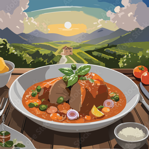 Osso Buco with Rich Flavors and a Tempting Aroma, vector illustration